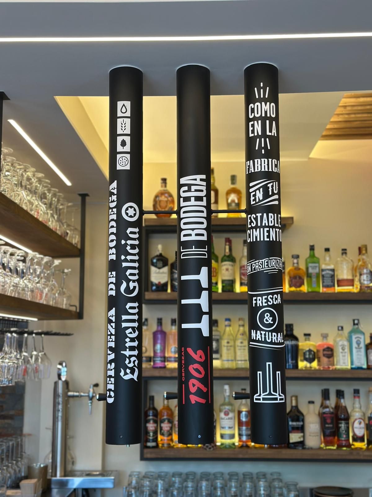 The cellar beer lines running down to the taps behind the bar